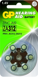 Piles Zink Air pour appareil auditif - ZA312, blister 6 pcs.