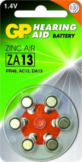 Piles Zink Air pour appareil auditif - ZA13, blister 6 pcs.