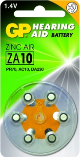 Zinc Air Hearing Aid Batteries - ZA10, blister 6 pieces