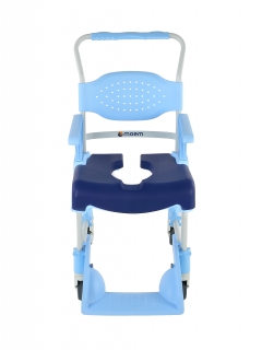 Mobile shower and commode chair - soft seat open