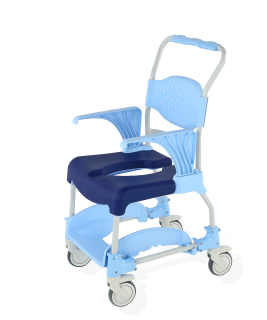 Mobile shower and commode chair - soft seat open