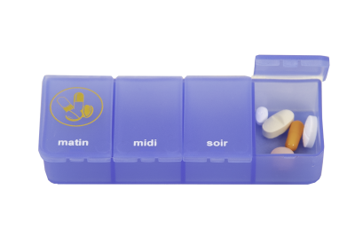 Boîte à pilules 1 jour  - 4 compartments transparent bleu FR