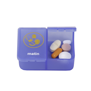 Boîte à pilules 1 jour  - 2 compartments transparent bleu FR