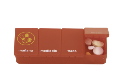 Boîte à pilules 1 jour  - 4 compartments transparent rouge ES