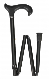 Luxury folding walking stick - with soft Derby handle - black