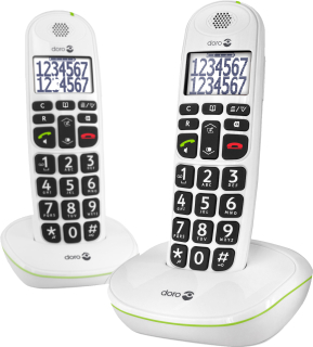 PhoneEasy 110 cordless duo phone set with talking key numbers - white