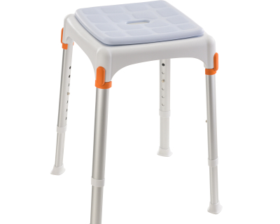 White Square Stool_ Blue Soft Cushion