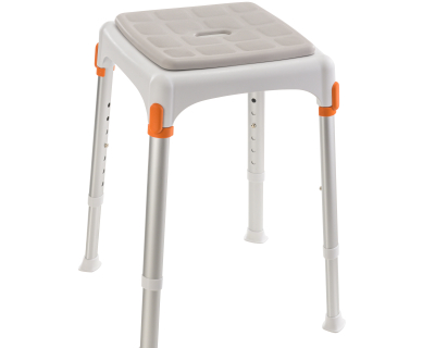 White Square Stool_ Grey Soft Cushion