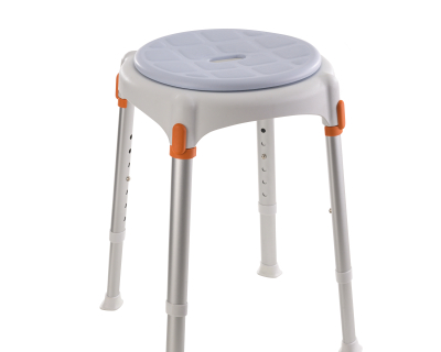 White Round Stool_ Blue Soft Cushion