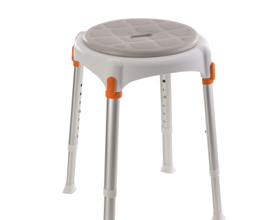 White Round Stool_ Grey Soft Cushion